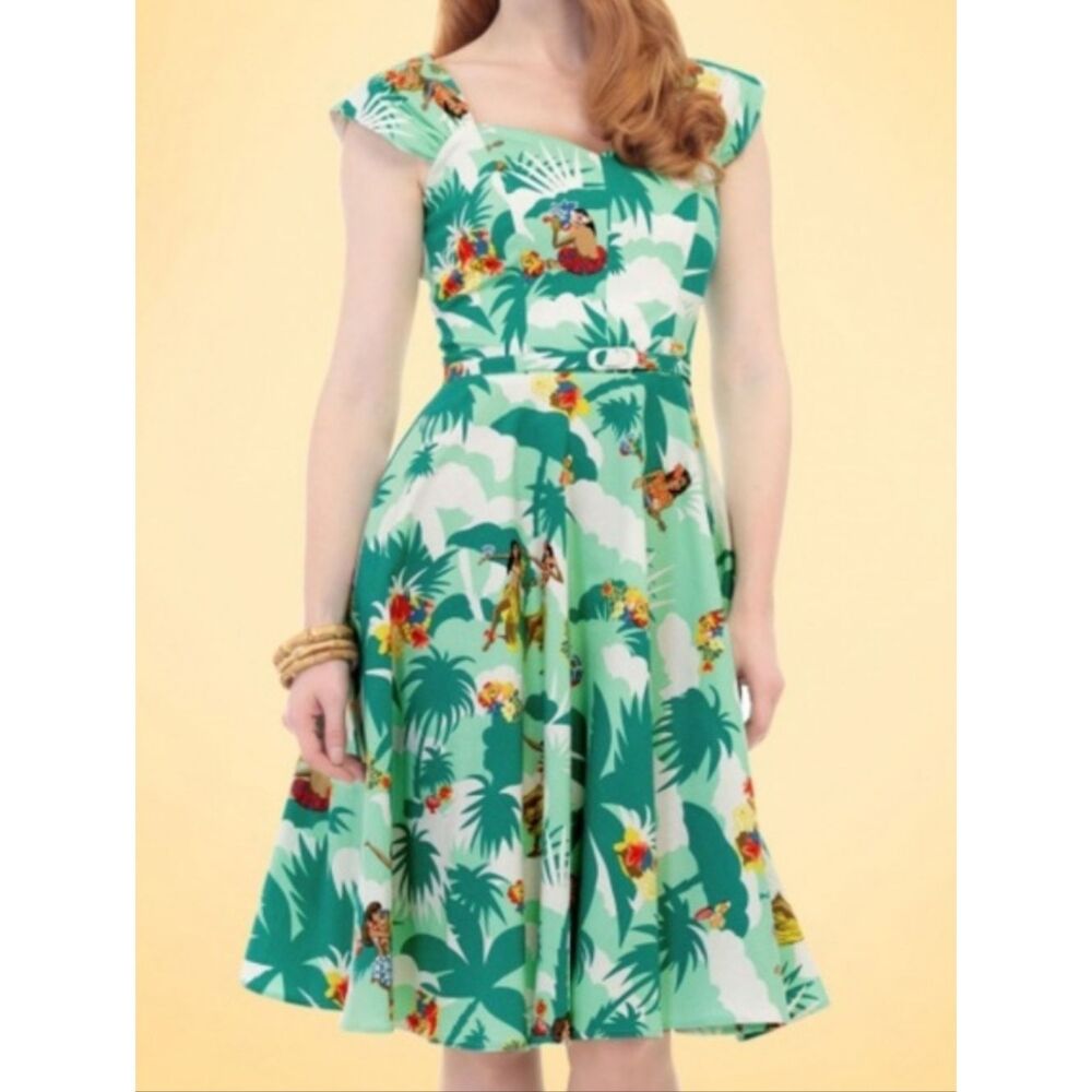 Aida Zak Green Hawaiian Print A-Line Dress Women’s Sz Small/UK 10